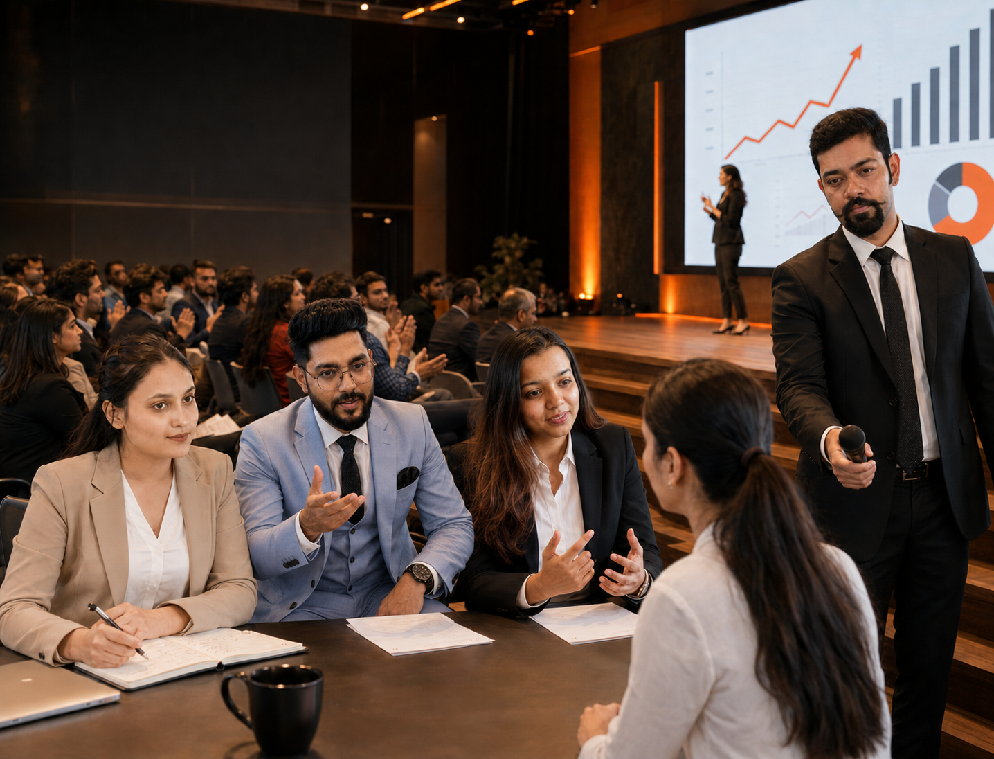 Founders and investors in a funding discussion at a business event