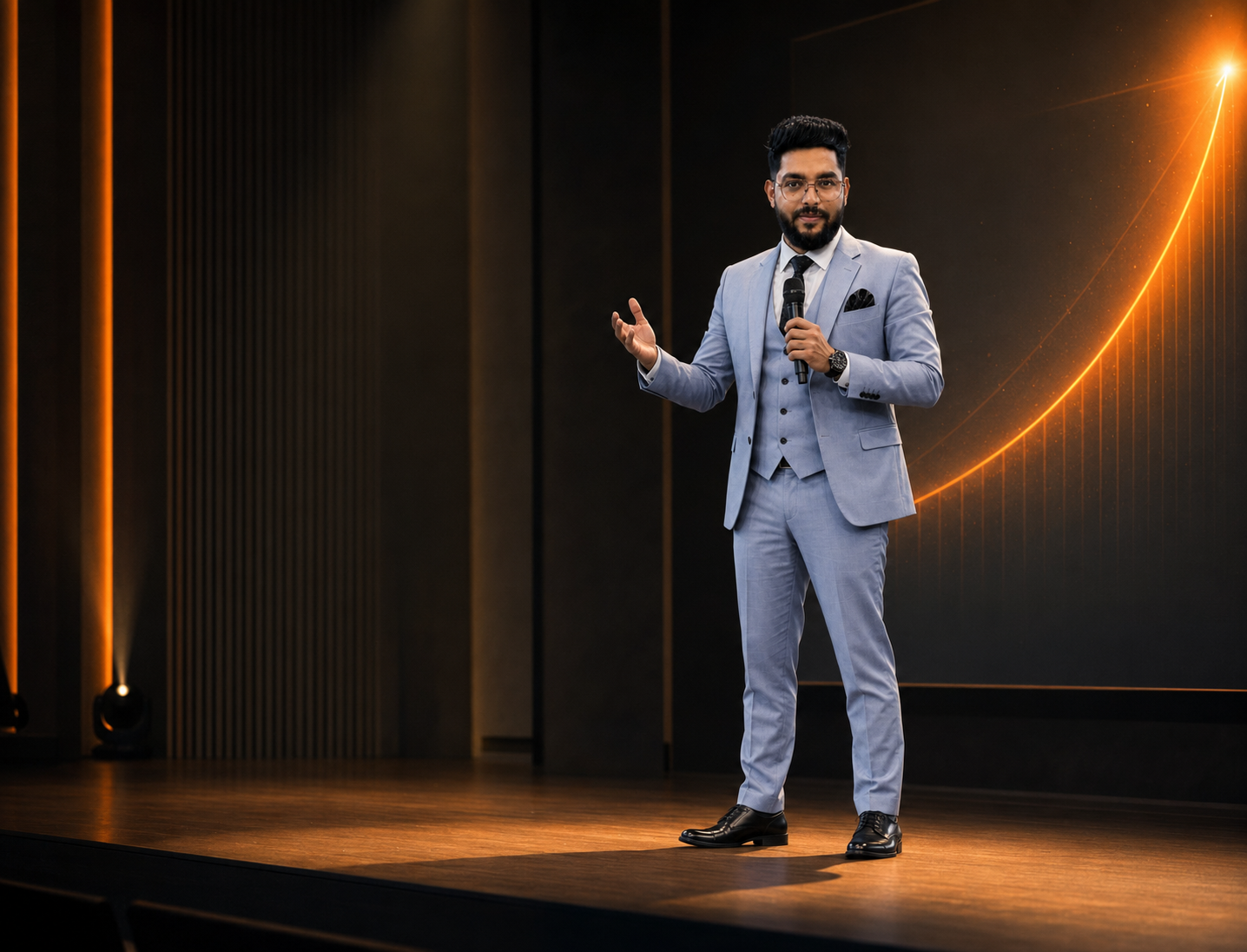 Illustrative founder presenting an investment opportunity